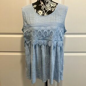 New Directions Blue Embellished Smocked Tank Top